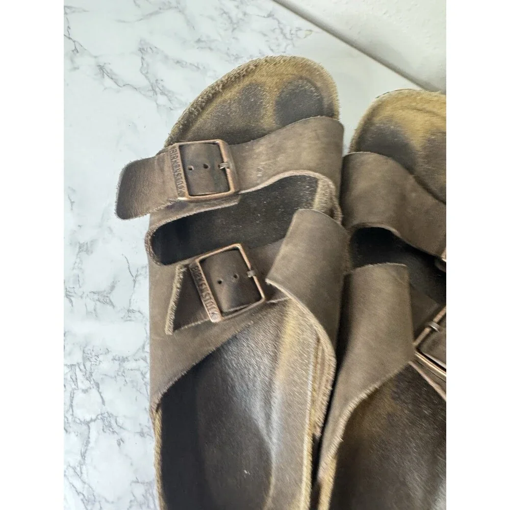Birkenstock Arizona Men’s US 9 Brown Leather Slide Sandals Adjustable Buckle